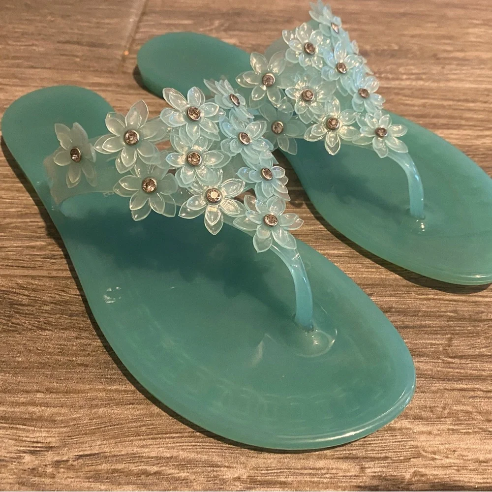 Floral Embellished Women's Sandals - Blue Kelly & Katie Size 7